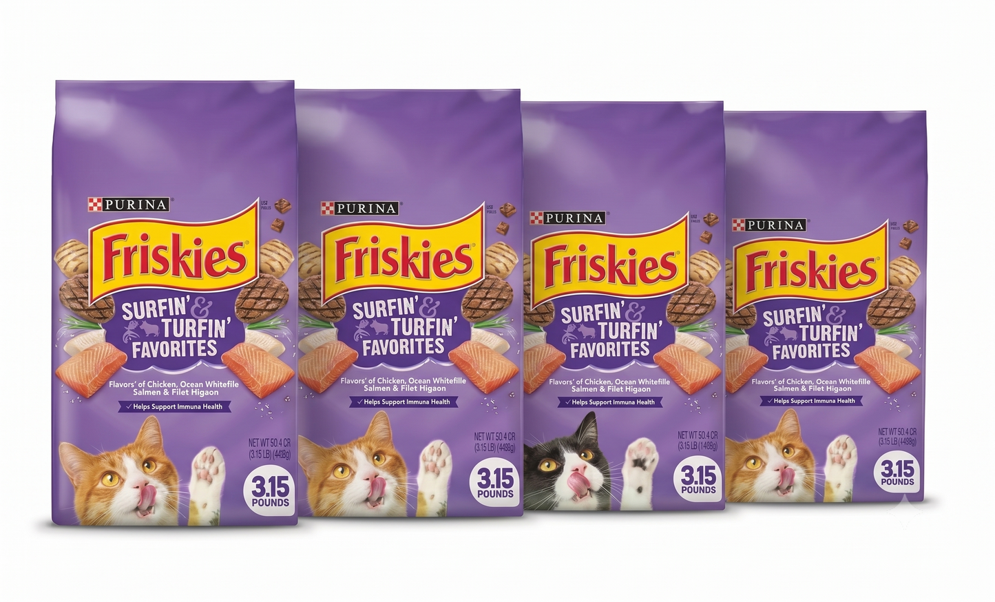 רביעיית פריסקיז Friskies Surfin' & Turfin' Favorites מעדני החתול מזון יבש לחתולים – סה"כ 5.6 ק"ג