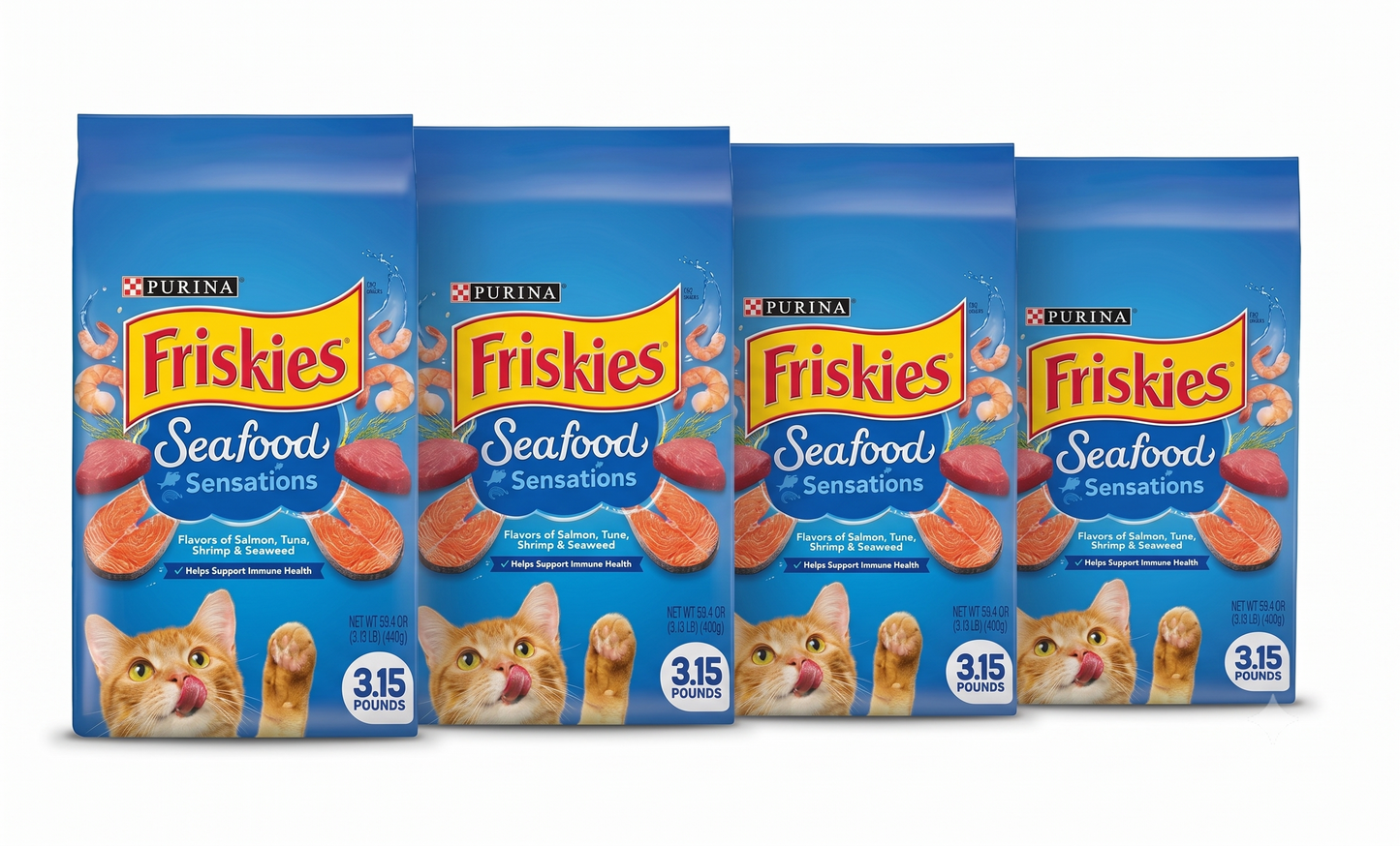 רביעיית פריסקיז Friskies Seafood Sensations חגיגת ים מזון יבש לחתולים – סה"כ 5.6 ק"ג